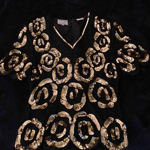 Vintage Gold and Black Sequin shirt - Picture 3 of 5